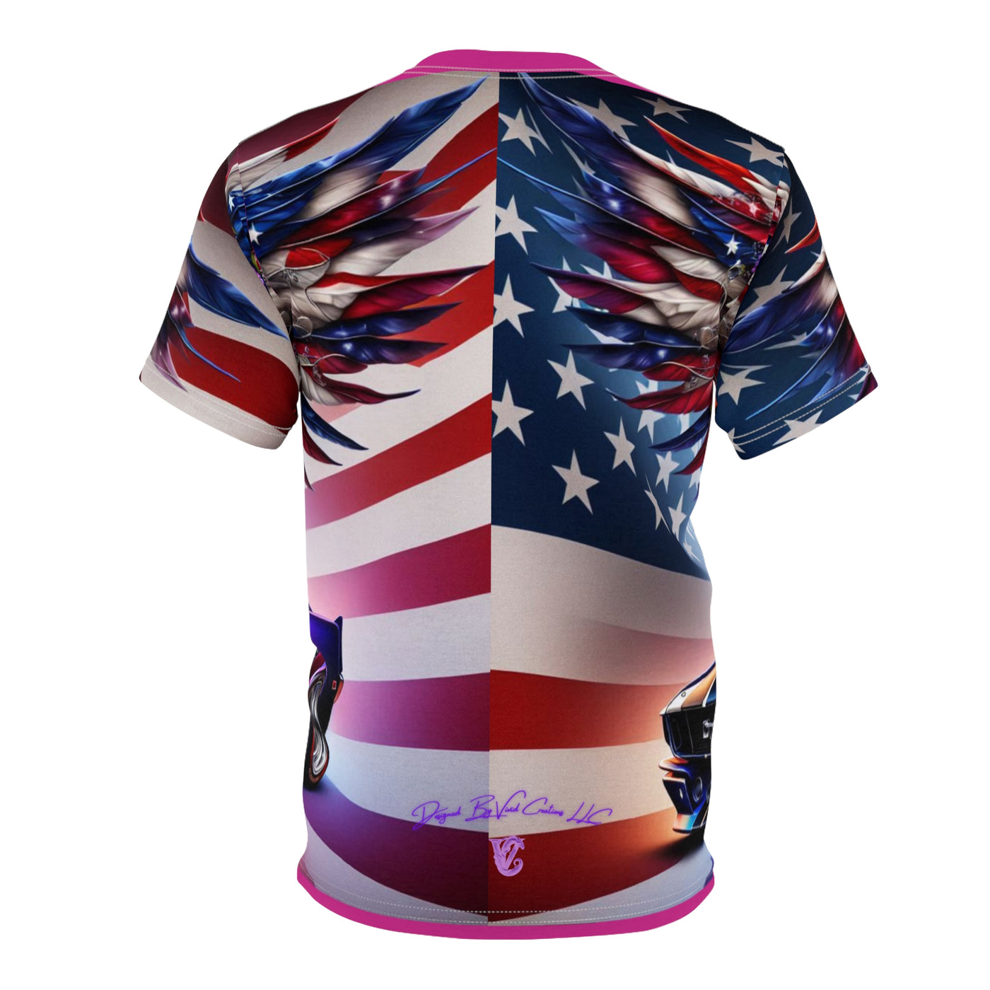 American Flag T-shirt, W/ Winged Female Silhouette & Mustang T-shirt