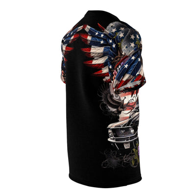 American Flag & Two Winged Female Silhouette W/ Mustang T-shirt