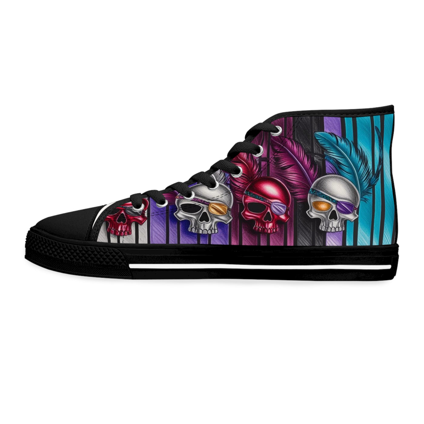 Women's High-Top Sneakers, Vivid Creations Designer Shoes Graphic Skull Design