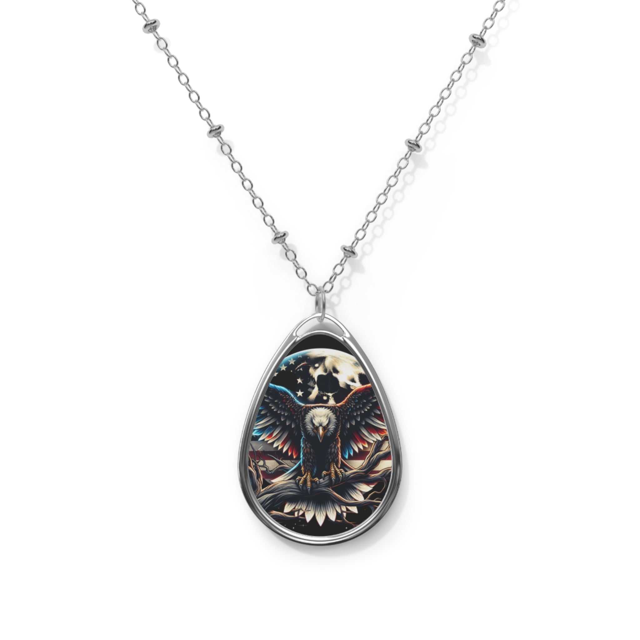 Artistic Oval Necklace with Eagle Design – Unique Boho Jewelry for Nature Lovers
