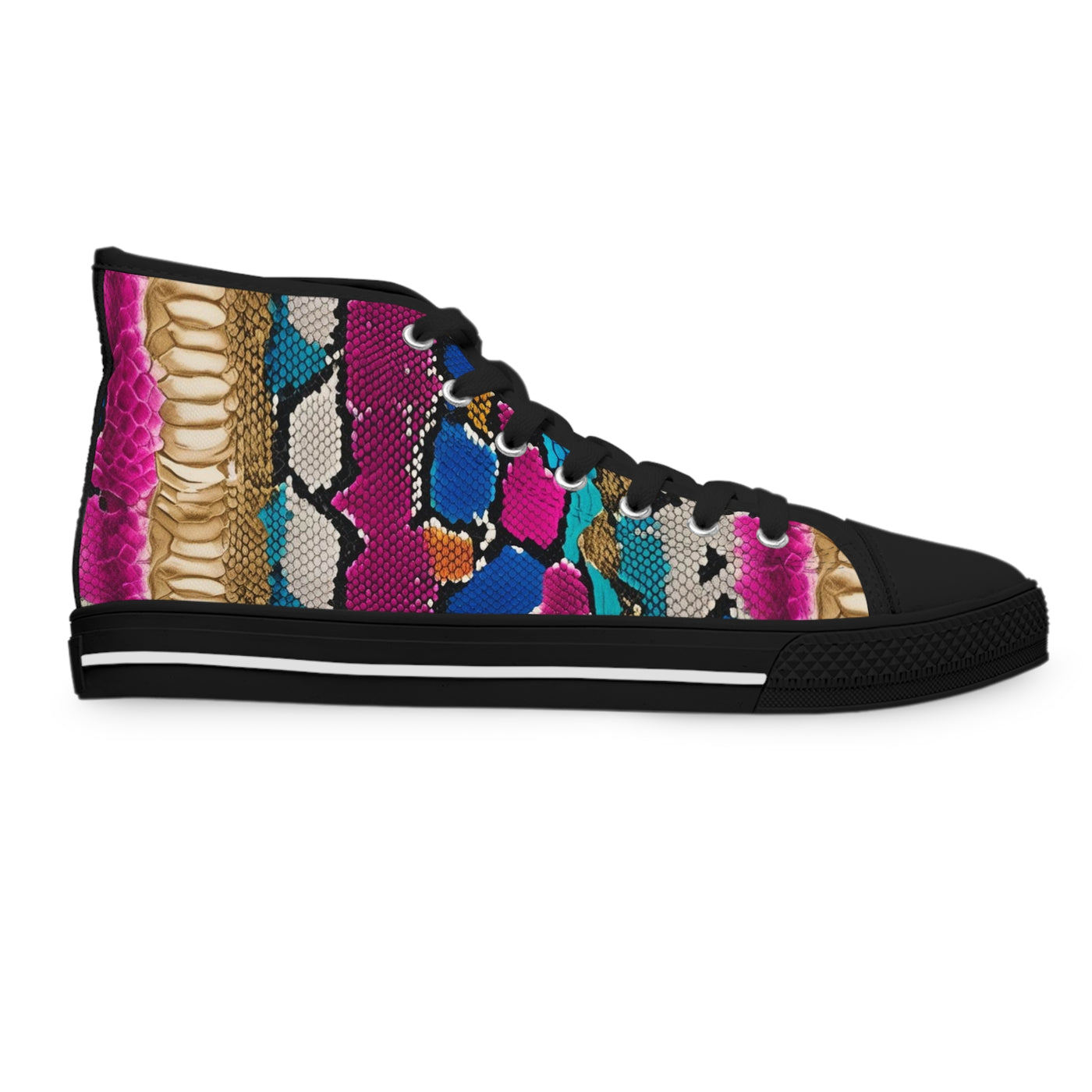 Colorful Woman's High-Top Sneakers - Trendy Snakeskin Patterned Fashion Shoes