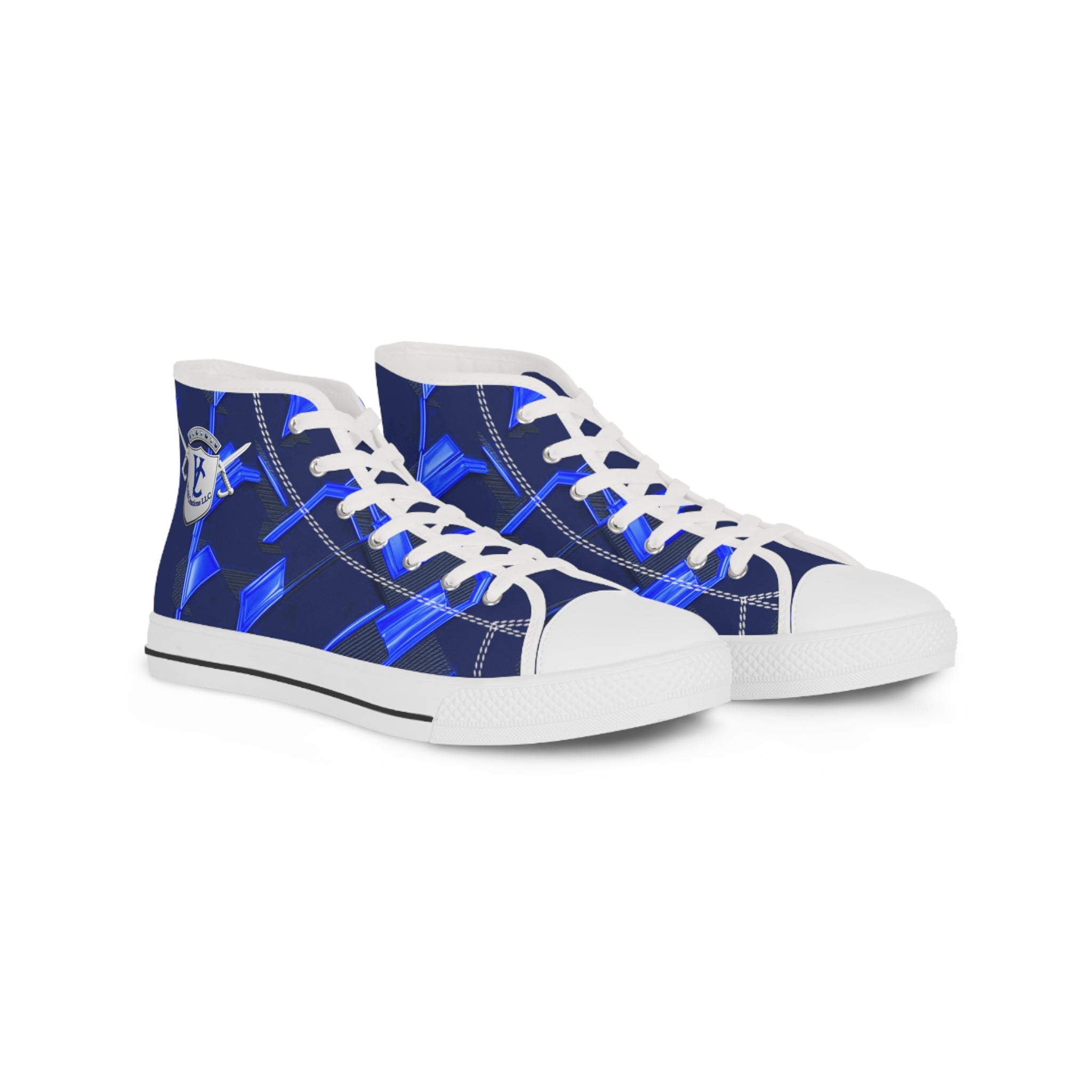 Stylish Men's High Top Sneakers with Blue Geometric Design