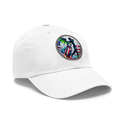 Dad Golf Hat with Leather Patch (Round), American Flag Silhouette Golf Ball Design