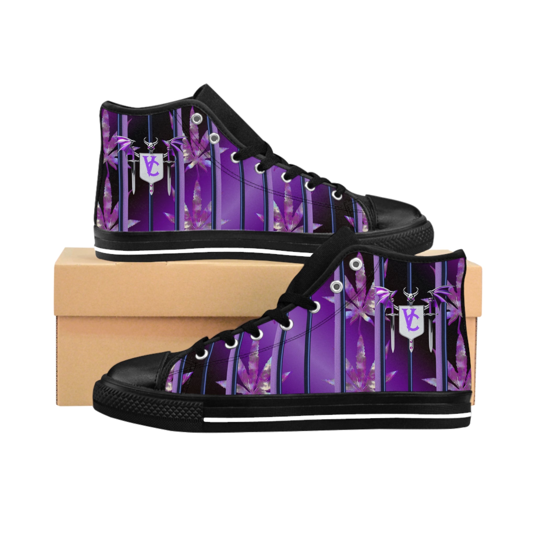 Stylish Women's High-Top Sneakers - Purple Floral Design