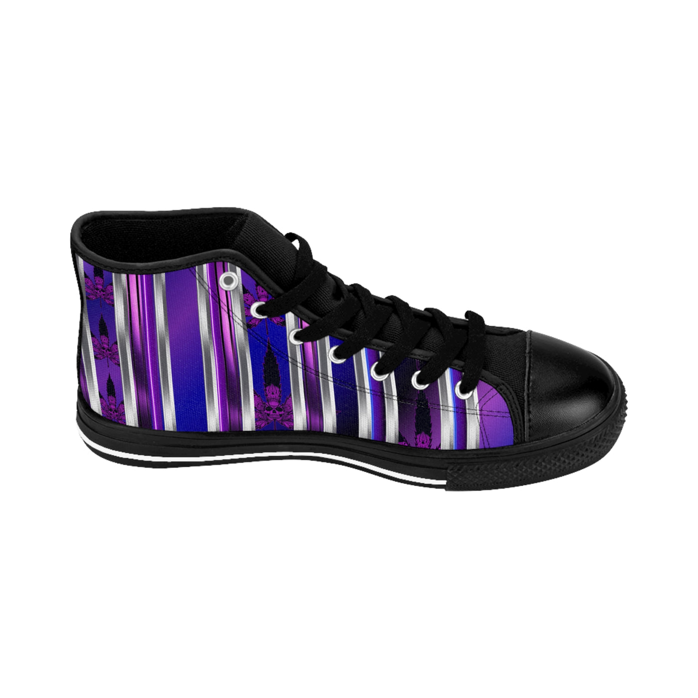 Stylish Women's Classic Sneakers with Purple Stripes & Shield Design