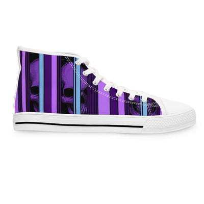 Women's High-Top Sneakers, Purple Skull W/Purple & Aqua Blue Pattern