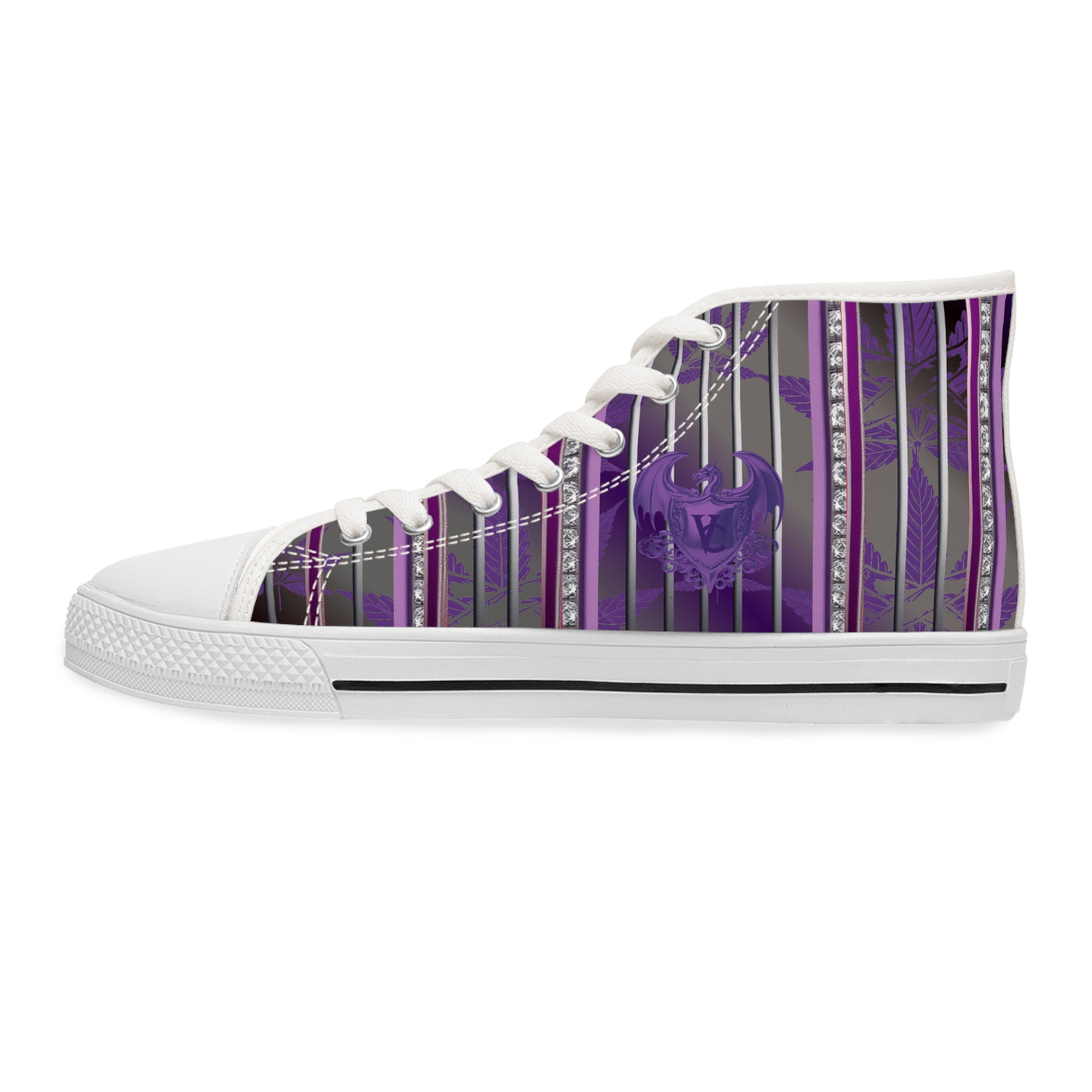 Women's High Top Sneakers - Stylish Purple Stripes Design