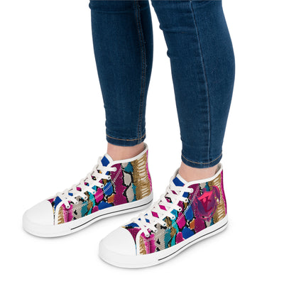 Colorful Woman's High-Top Sneakers - Trendy Snakeskin Patterned Fashion Shoes