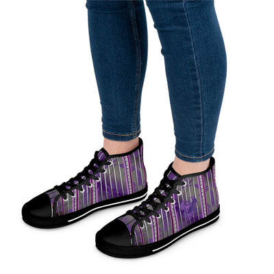 Women's High Top Sneakers - Stylish Purple Stripes Design