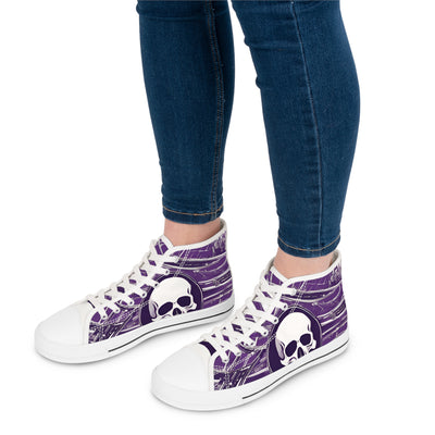 Women's High-Top Sneakers, Vivid Creations Designer Shoes Graphic Skull Design