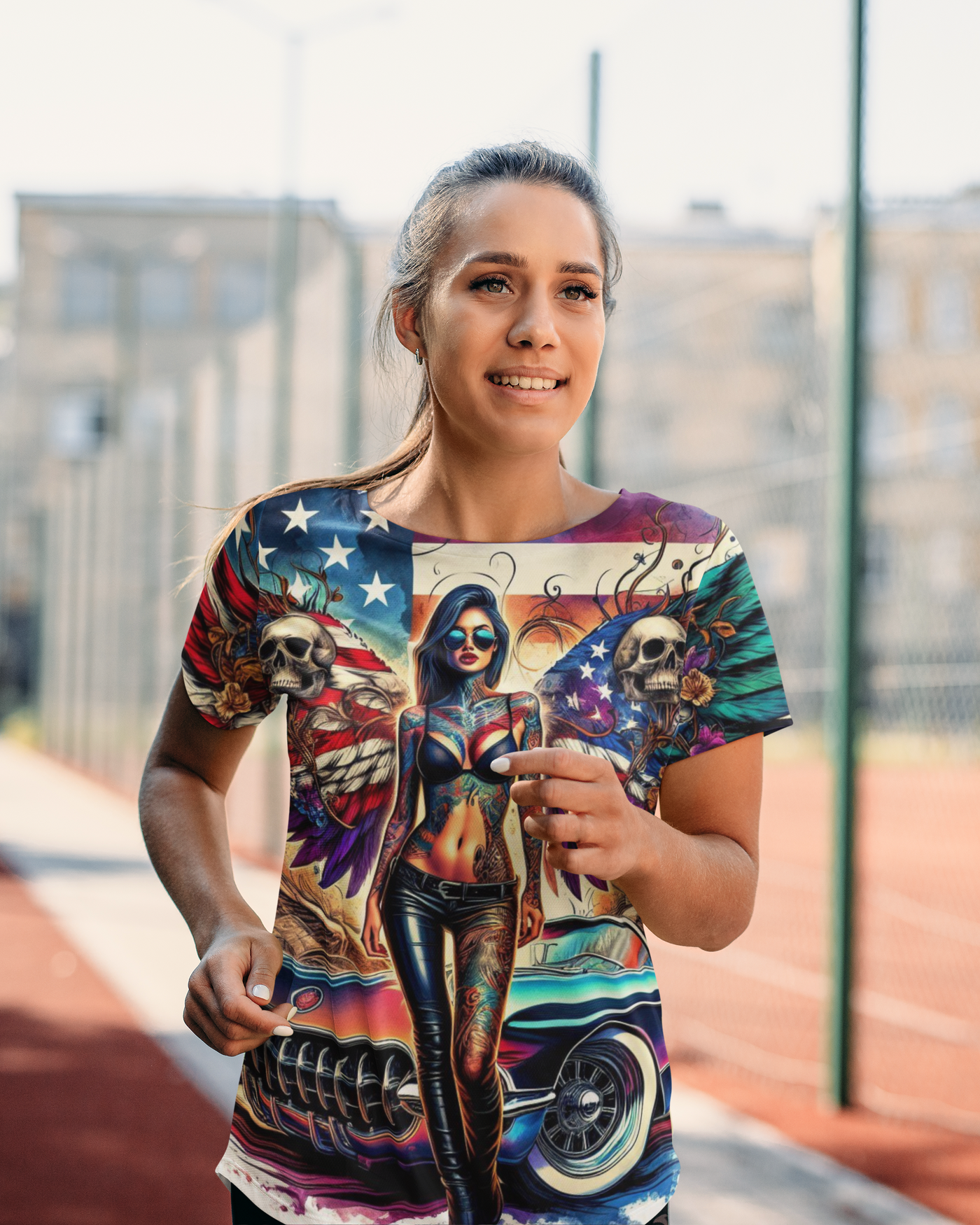 American Flag W/ Winged Female Silhouette & Corvette T-shirt